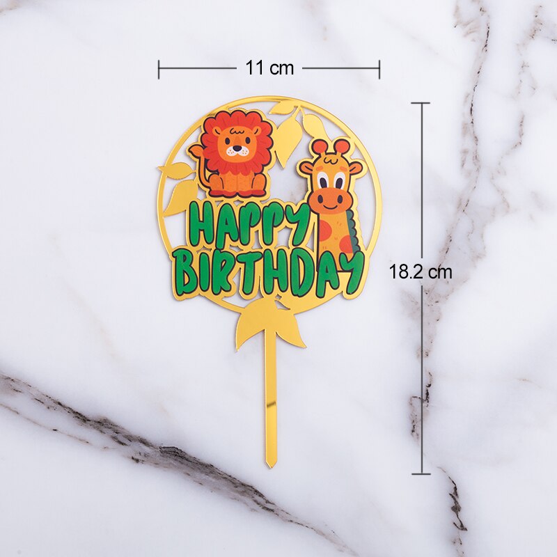 】Safari Theme Cake Topper Happy Birthday Cake Decoration for Kids Jungle Animal Birthday: Gold