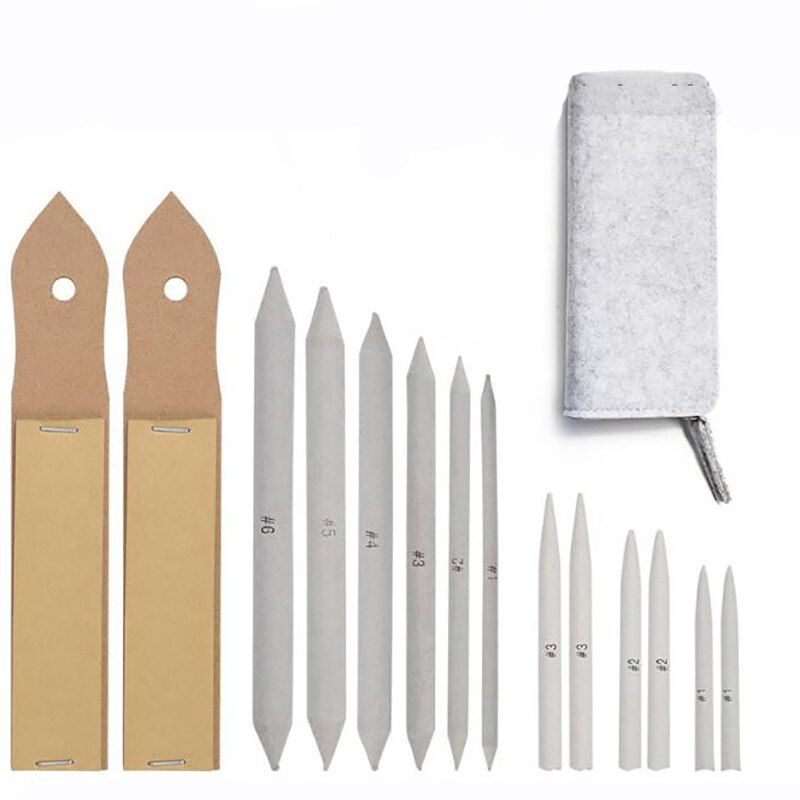 Sketch Paper Sandpaper Pencil Sharpen Drawing Sketch Pen Blending Smudge Stump Stick Tortillon Art Drawing Pen Tool 15pc/Set: light gray