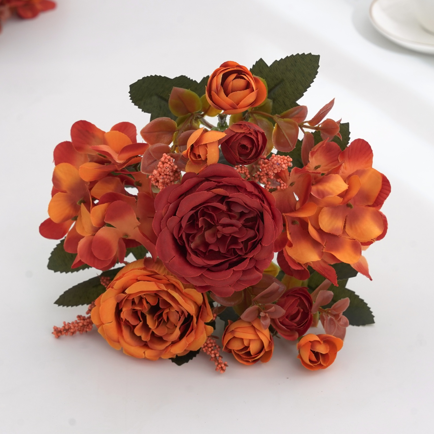 1/5 PCS Vibrant Autumn Artificial Peony & Hydrangea Bouquet | Fall Floral Arrangements for Wedding, Home, Room Party Decor