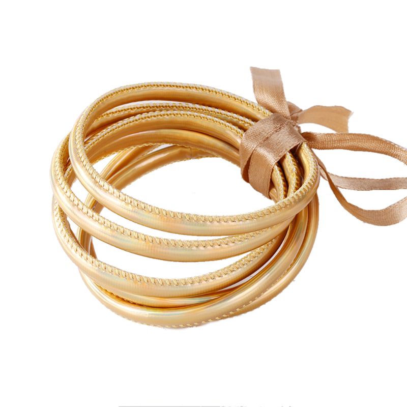 Juego de 5 uds de brazalete de gelatina con purpurina y purpurina, brazalete de cuero PU con pajarita, brazaletes de aro con forro en polvo, joyería de ligera: Gold