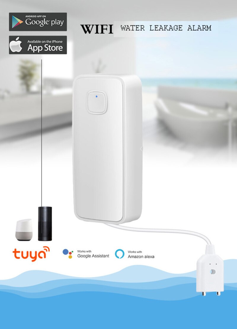 Tuya WIFI Water Leakage Sensor Independent Leak Alarm Detector Flood Alert Overflow Smart Home Security System WIFI flood alarm
