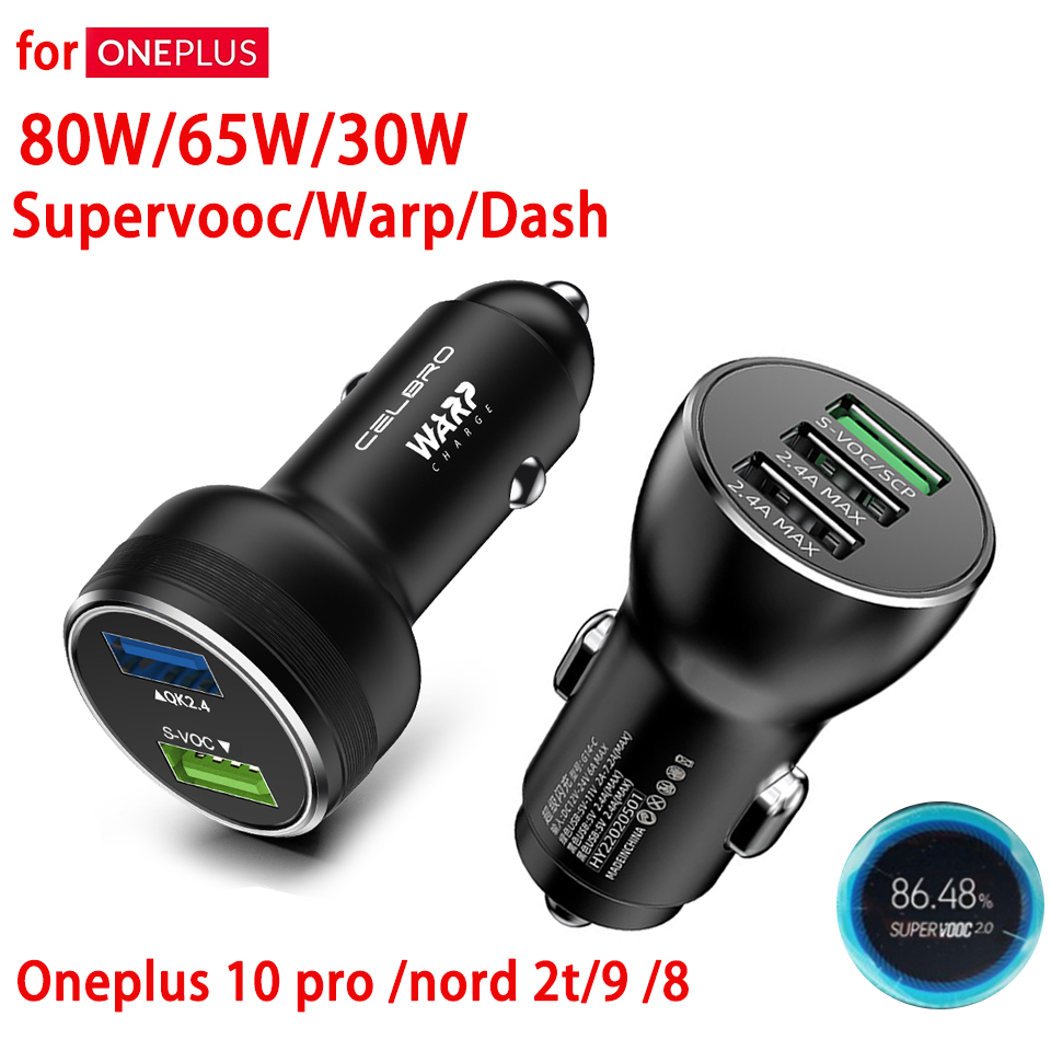 Voor Oneplus Dual Usb Autolader 80 W Supervooc Warp Charge 65 30 W Super Fast Charge 65 W Dash One Plus 10T 10 Pro Nord 2T 9 8