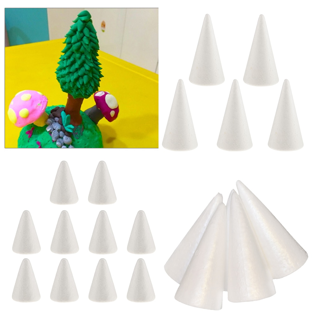 Ornement en mousse de styromousse | Ensemble de 20 pièces, décoration artisanale blanche en forme de cône, décoration de fête, bricolage