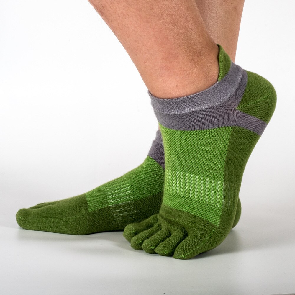 Udendørs mænds sokker åndbar bomulds tå sokker sport jogging cykling løb 5 finger tå tøfler sok: Grøn
