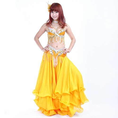 Ropa de baile de rendimiento, conjunto de danza del vientre, 2 uds., conjunto de traje de danza del vientre egipcio para mujer,: Gold