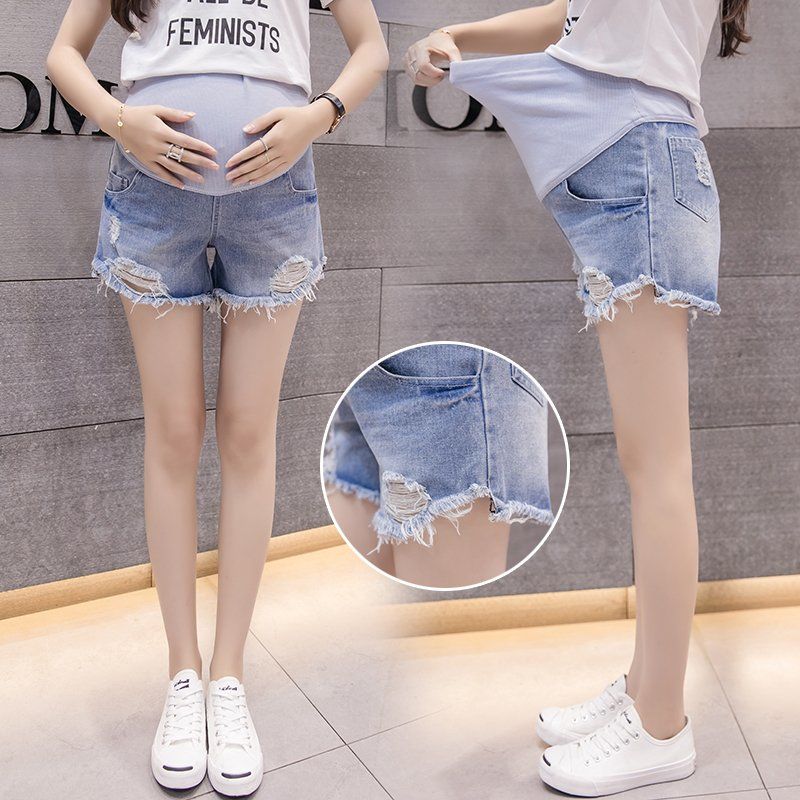 Korean japan sommer barsel kort gravid denim jean mommy tøj graviditet jeans barsel tøj til gravide kvinder