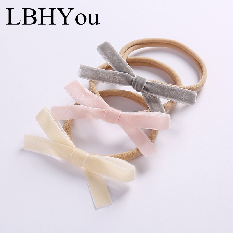 3pcs Sweet Flock Ribbion Bows Nylon Headbands,Super Soft Knotbow Soft Nylon Head Wraps,Newborn Baby Elastic Hairbands Head Wear