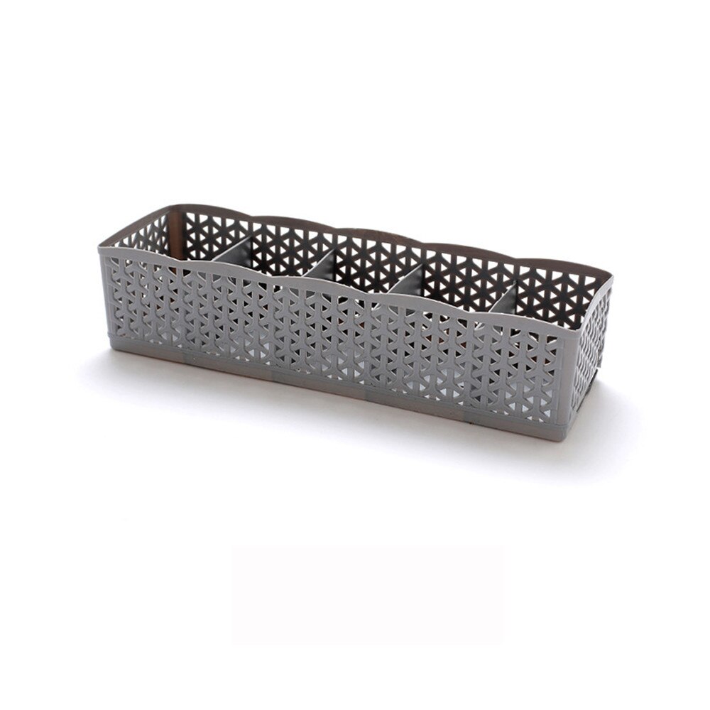 5 Grids Plastic Rotan Organizer Opbergdoos Tie Ondergoed Bra Sokken Drawer Cosmetische Divider Housekeeping Container Organisatoren: Gray 