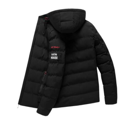 Drop Shipping New Fashion męska kurtka zimowa płaszcz z kapturem ciepłe męskie płaszcz zimowy Casual Slim Fit Student męski płaszcz Streetwear: Black / Chinese Size XXXL