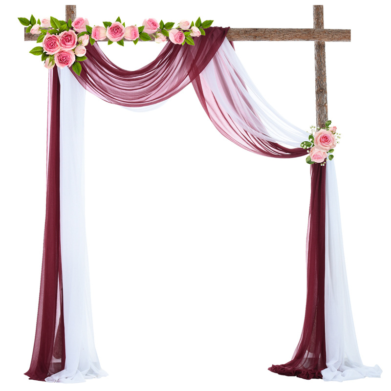 Bruiloft Boog Drape 29 "Breed 6.0 Yards Chiffon Stof Draperen Gordijn Draperie Ceremonie Receptie Swag: 1White and 1Burgundy