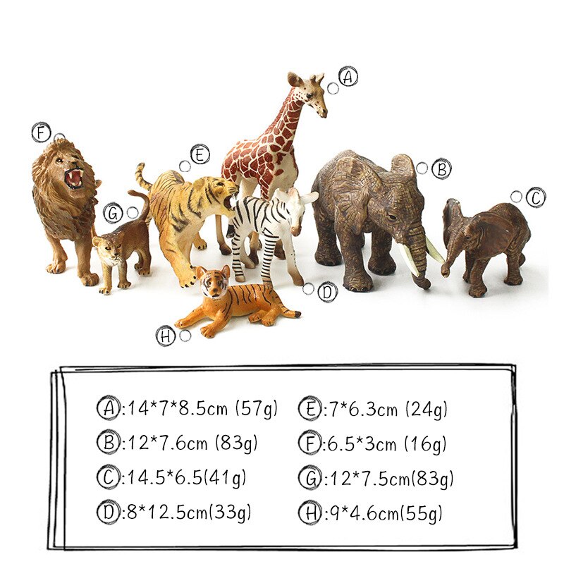 YUC Animal Toy Zoo Set Simulation Figurines Model Wild Lion Tiger Wolf Action Figure Farm Poultry Horse Cow Pig Educational: Wild animal mix