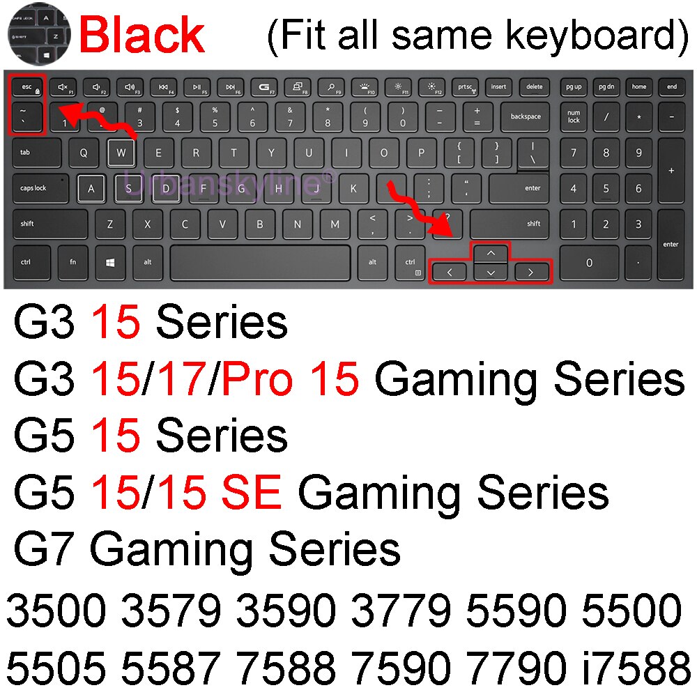 G3 Keyboard Cover for Dell G7 G15 Gaming G5 SE Pro 15 17 5587 7500 7588 7590 7700 7790 Laptop Protector Skin Case Silicone 15.6: Black G3 G5 G7