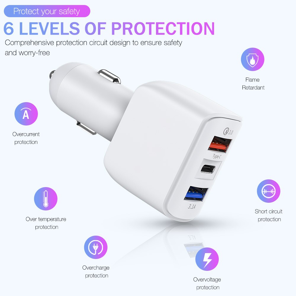 Chargeur rapide USB QC SCP Type C 3.1a, adaptateur de téléphone portable pour voiture, compatible avec Xiaomi Samsung iPhone 12 11 Pro 7 8 Plus