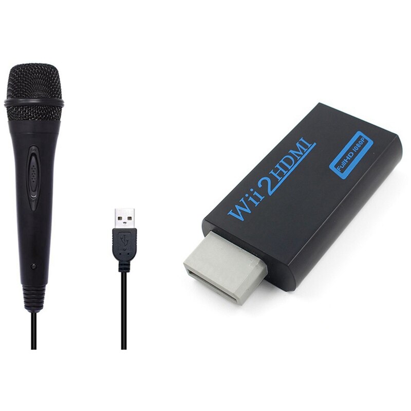 3.5mm Audio Output Jack Wii to HDMI Wii2HDMI Full HD FHD 1080P Converter & USB Wired Microphone High Performance Karaoke: Default Title