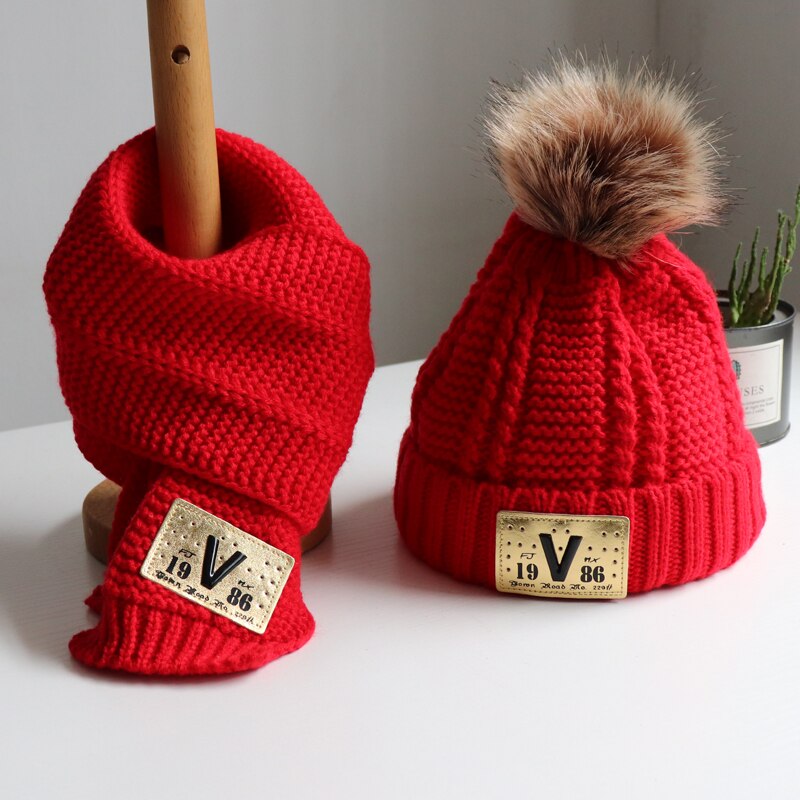 Set Van 3 Baby Sjaals Voor Middelbare Scholieren En 2 Kinderen Hoeden, Sjaals En Handschoenen Voor De Winter Jongens: Rood