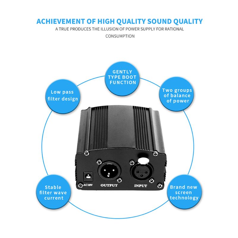 48v phantom-virtalähde adapterilla au us eu pistoke kondensaattori karaokemikille