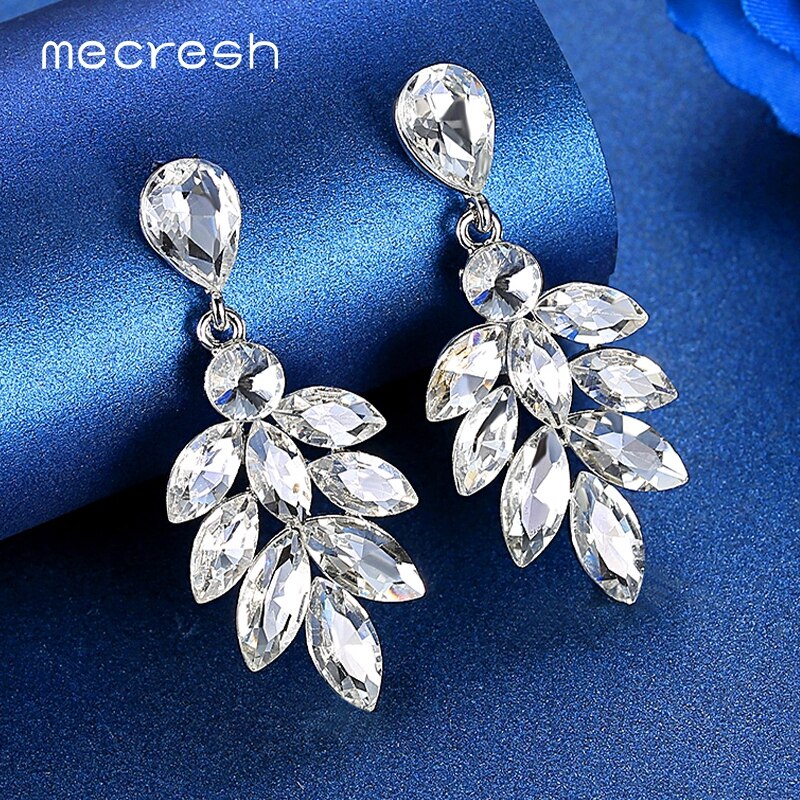 Mecresh Blatt Zweig Farbe Tropfen Ohrringe Haar Kamm Sets für Frauen Schöne Kristall Hochzeit Braut Schmuck Set EH1626 + FS104