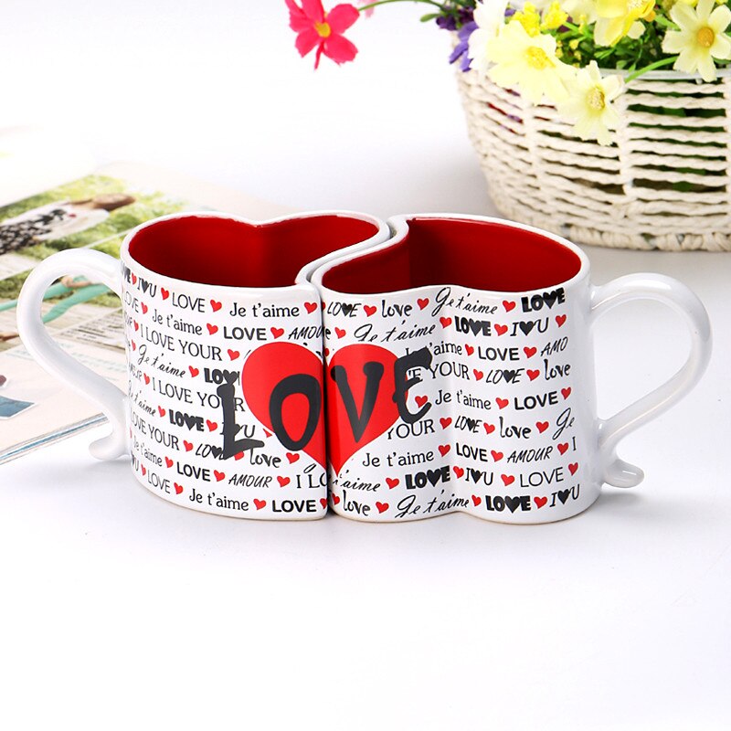 Taza de cerámica con forma de corazón para parejas, vaso de 250ml para agua, café, leche, té, colección de oficina en casa, tazas, de boda para el Día de San Valentín
