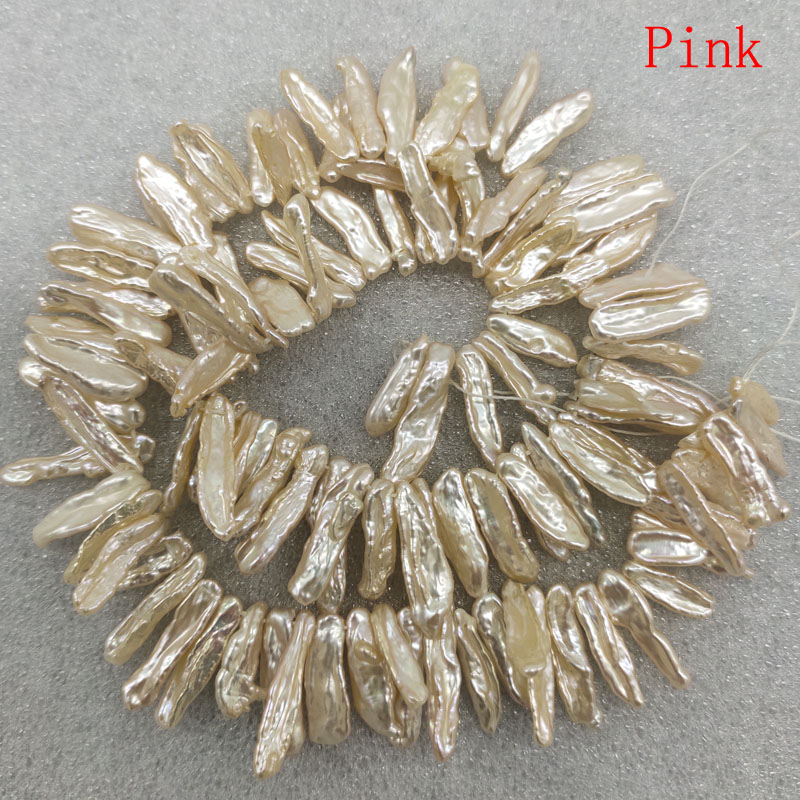 16 inches 12-20mm Side Drilled Natural White Stick Shaped Baroque Biwa Pearl Loose Strand: black