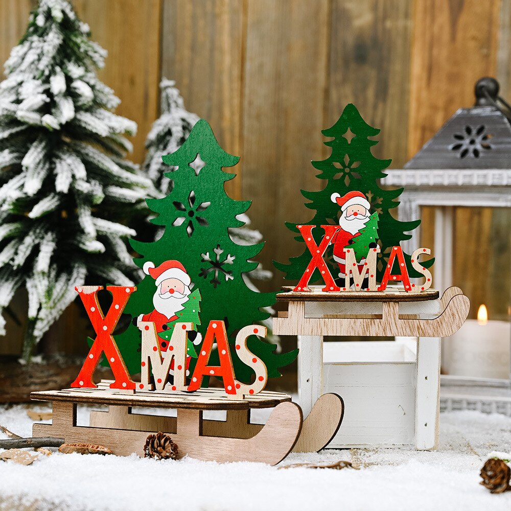 2020 decorazioni di natale creativo FAI DA TE in legno slitta vecchio da sci decorazione grande e ottavino cartone animato decorazione del desktop regalo