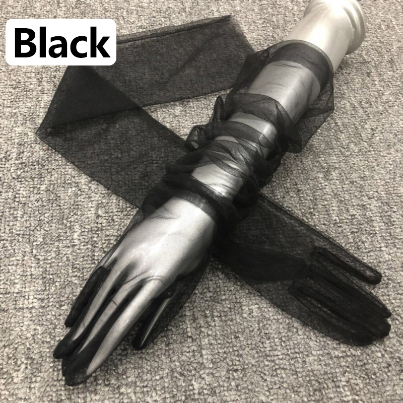 Lange transparente Tüll handschuhe ultra dünne dehnbare Voll finger handschuhe Mesh Ellenbogen Hochzeit Braut handschuhe Halloween Zubehör: Black
