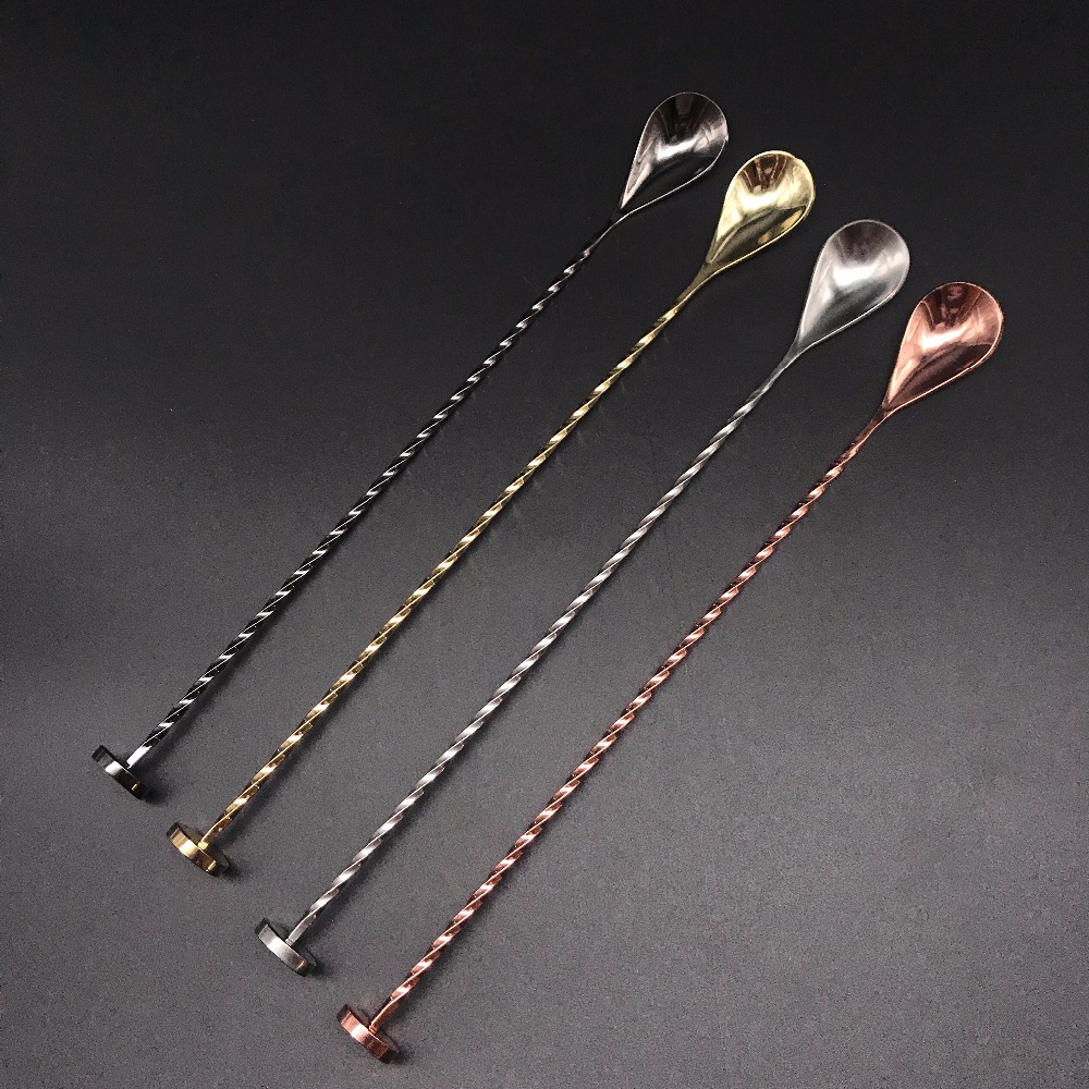 300mm Stainless Steel Threaded Bar Spoon Swizzle Stick Coffee Cocktail Mojito Wine Spoons Barware Bartender Tools