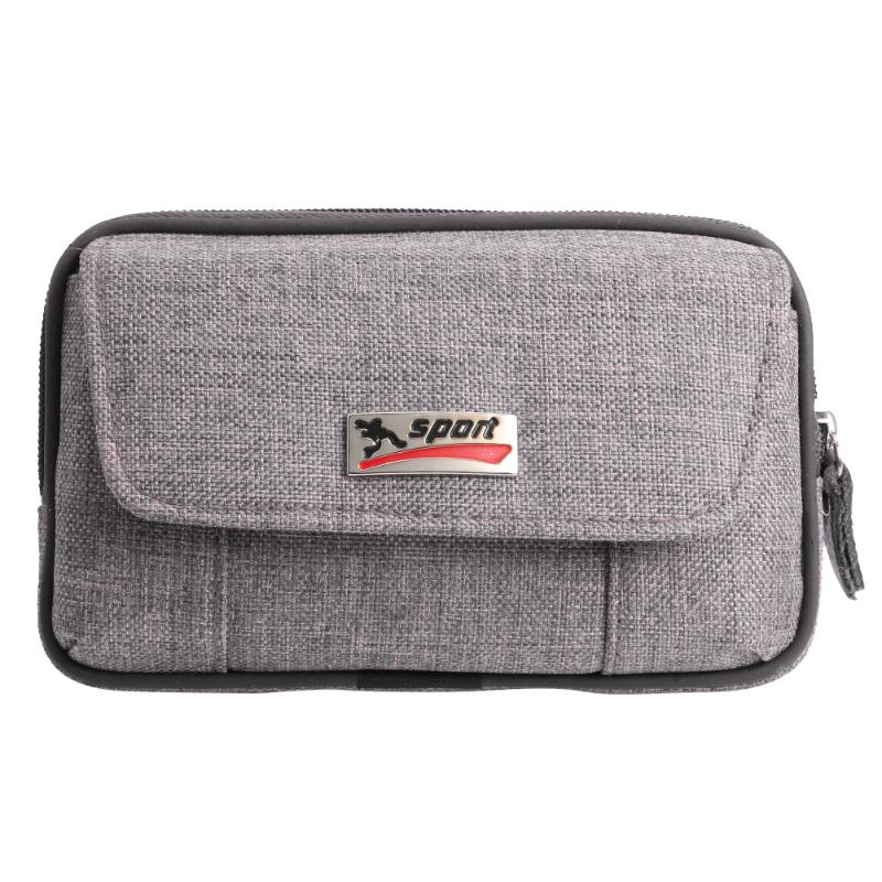 imperméable à l'eau Oxford tissu hommes portefeuille en cuir PU Sports de plein air décontracté pochette carte sac petit porte-cartes fermeture éclair ceinture sac à main: Gris