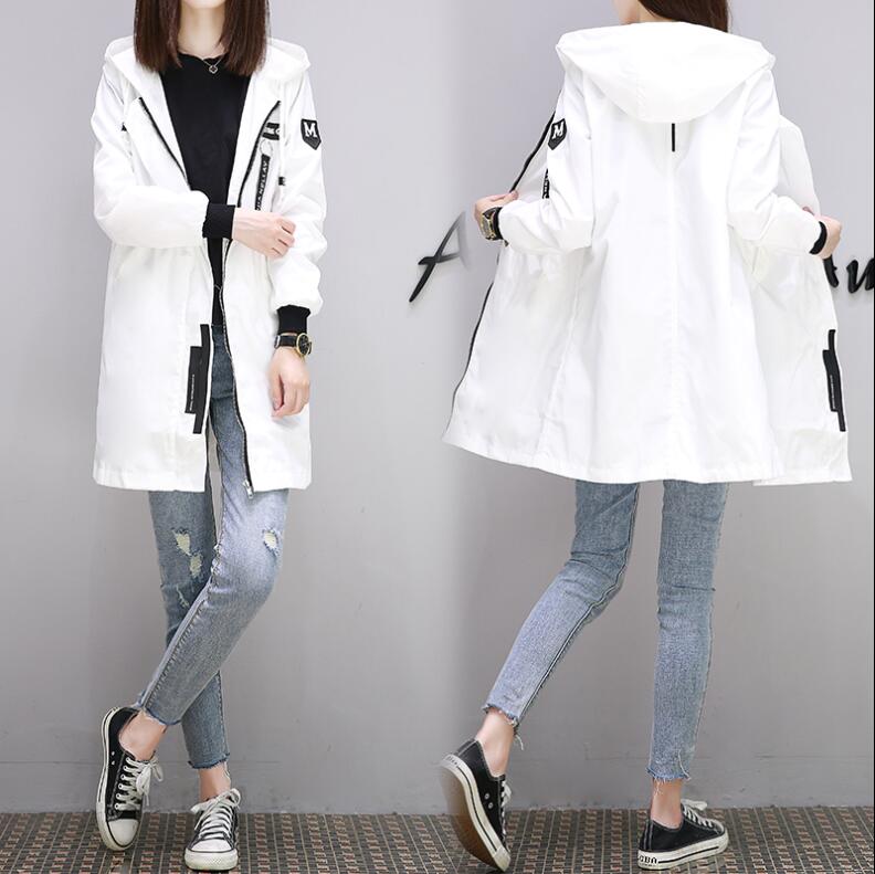 Trench-coat décontracté à manches longues et capuche pour femme, style militaire, mi-long, vert armée, casaco  lm028, printemps-automne: Blanc / Xxl