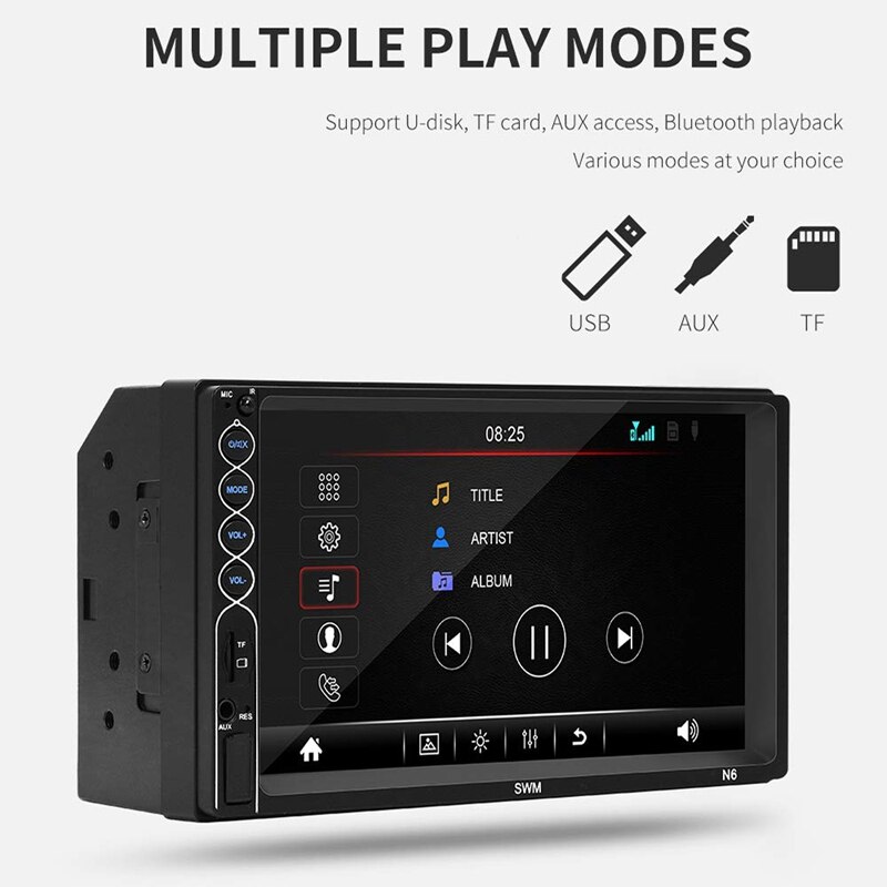 Dobbelt din 7 tommer bil fm-radio  mp5- afspiller, tryk på sn in-dash stereo bil o system autoradio med blåt håndfri, rea