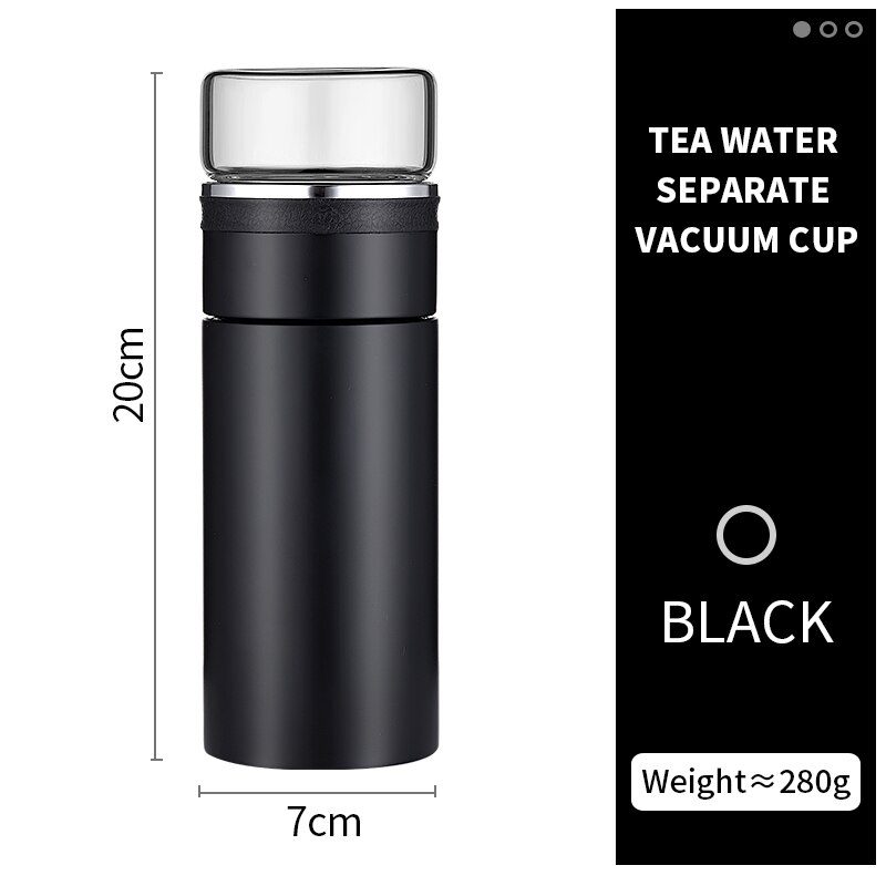 Guang yi termosflaske te filter med te adskillelse filter infusions termos krus vakuum kolbe flaske forretningsmand 550ml: Sort