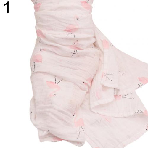120cm dyreprint bomuldsgaze muslin absorberende nyfødt baby svøb tæppe bade amme håndklæde: Flamingo