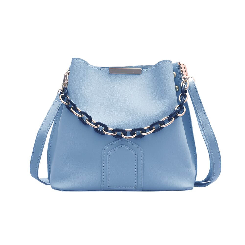 Exquisite Shopping Bag Women Bucket Shoulder Bag Simple Solid Color PU Leather Daily Crossbody Satchel: Blue