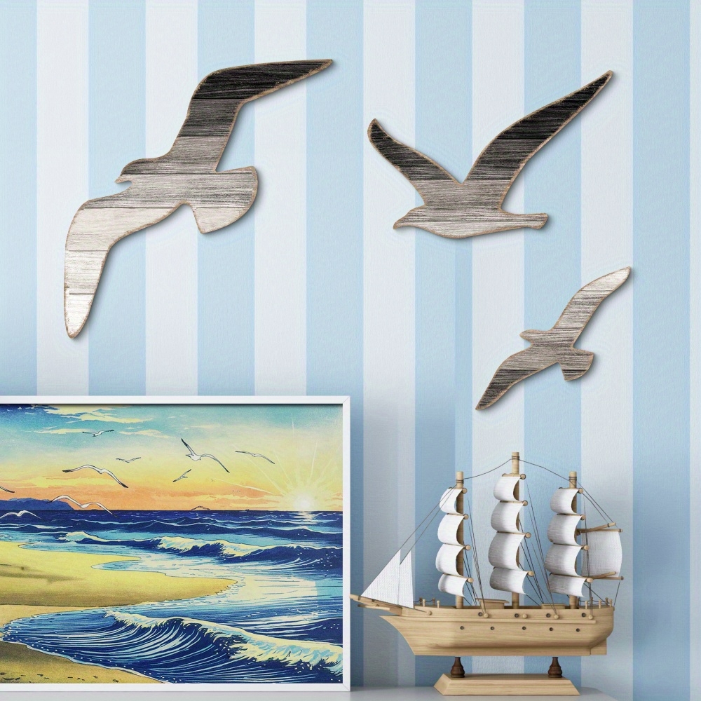 3pcs Bird-themed 2D Irregularity Wooden Irregular-Shaped Pendant Featuring Seagull Swallow Pigeon Wall Family Farmhouse Decorate