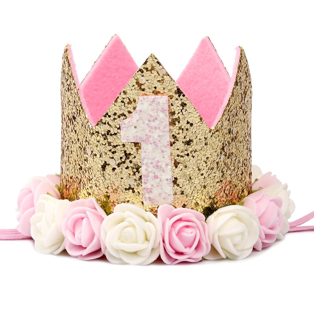 PATIMATE Birthday Crown Hats 1st 2nd 3rd Birthday Party Decoration Princess Crown Baby Kid Cap One Year Birthday Decoration