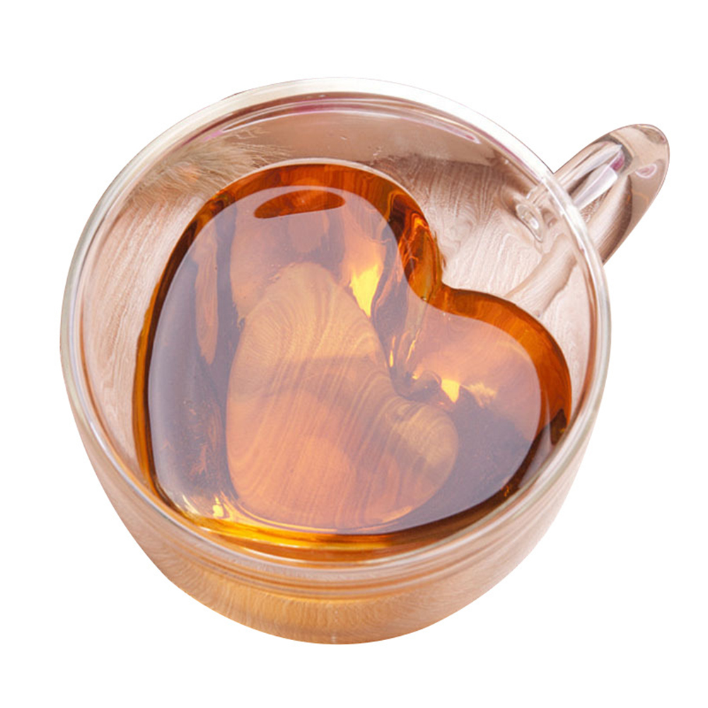 Dobbelt væg kærlighed hjerte håndtag kaffe te varm koldt resistent harmløs høj borsilikatglas isolering kop drinkware