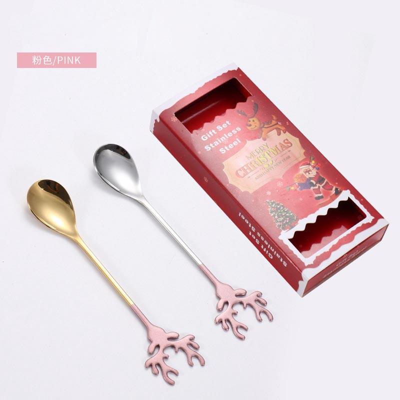 Juego de cubiertos de acero inoxidable, Set de utensilios de cocina, cuchara de postre, cucharas de té, , de Navidad: D-2pcs