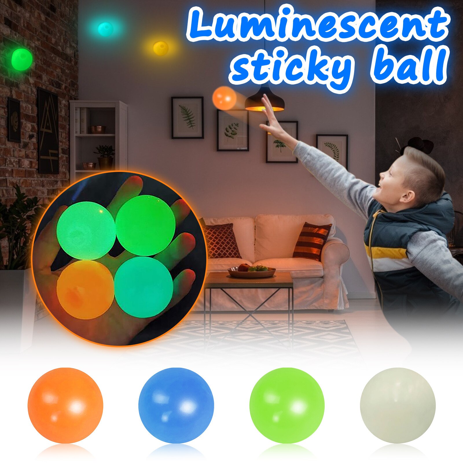 1-3 pz spremere giocattoli luminosi Sticky Wall Balls antistress Fidget Toy Decompression Squishy 4 colori regalo per bambini adultiантистресс