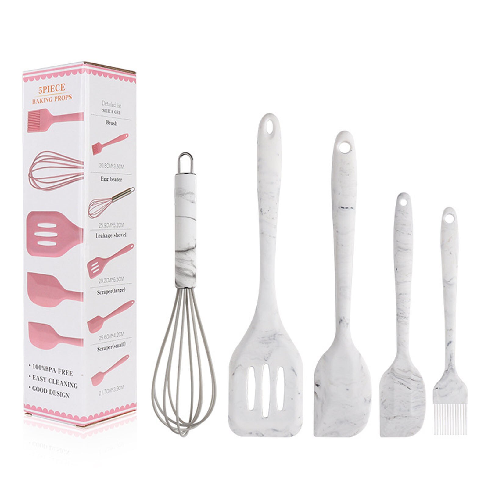 Utensilios de cocina de silicona, conjunto de herramientas de horneado, 5 uds.: Blanco