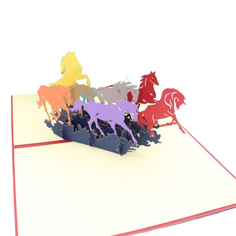 3D Handmade Art Of Calligraphy Colorful Galloping Horse Paper Invitation Greeting Cards Hollowed-out Business Greeting Card: Default Title
