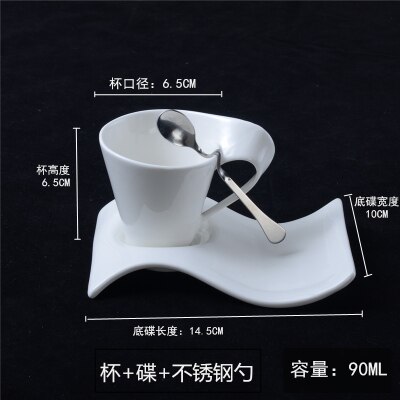 Ensemble tasse et soucoupe à café en céramique, style ondulé , luxe européen, petit couple, 90ml/130ml/200ml/300ml: 90ML1