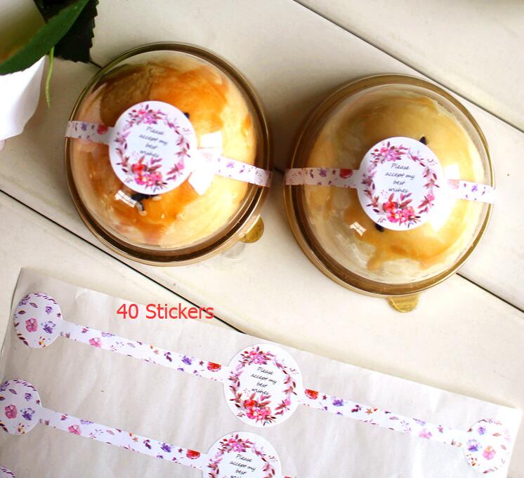 Long Stickers 17.5cm 40pcs Flowers Or 60pcs Black Best Wishes Sticker Labels food Seals stickers for Wedding party seals: 40 pcs Flower