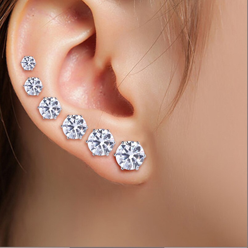 6 pairs/sets Classic Black White Cubic Zircon Stud Earrings Set Stainless Steel Crystal Earrings jewelry for Men Women