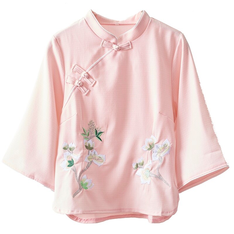 Vêtements de Style chinois pour femmes, Top Cheongsam, chemisier traditionnel chinois, Blouse en coton, Hanfu, hauts chinois pour dames,