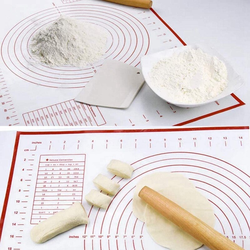 Silicone Pastry Mat 100% Non-Slip, with Measuring Counter Mat, Dough Rolling Mat, Pie Crust Mat