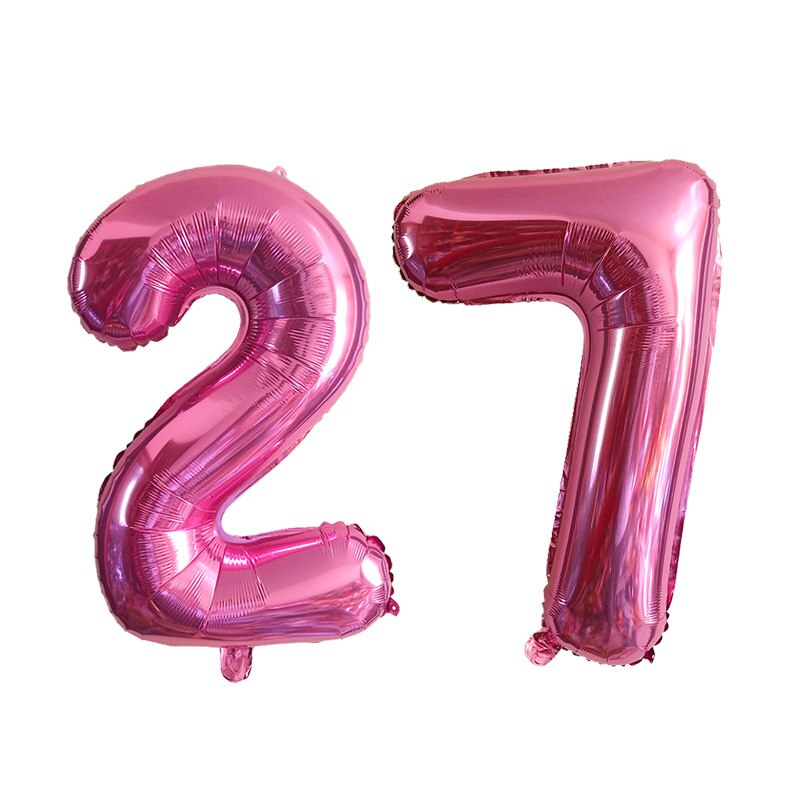 2pcs/lot 32 40inch Rose Gold Number 27 Foil Balloons Happy Birthday Decorations Supplies Girl 27th Years Old Party Decor: Pink / 32inch