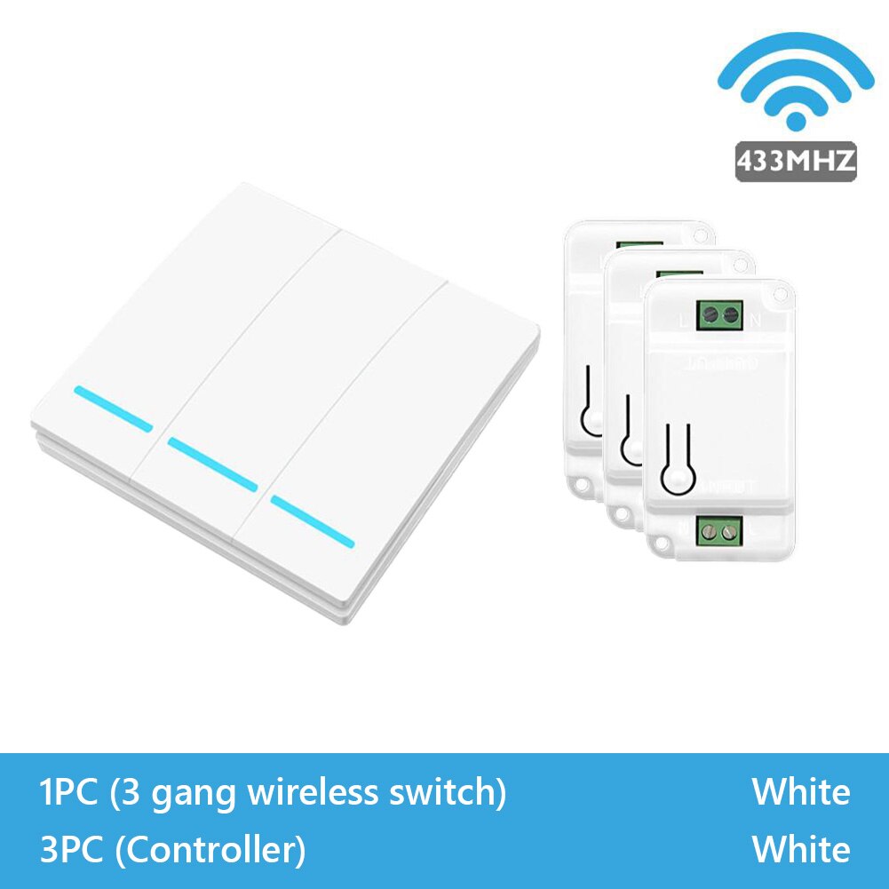 433Mhz wireless Wall Switch rf 86 wall panel transmitter Safety Switch and AC 110V 220V relay interruptor for Light Lamp: white 3 Gang 3Switch