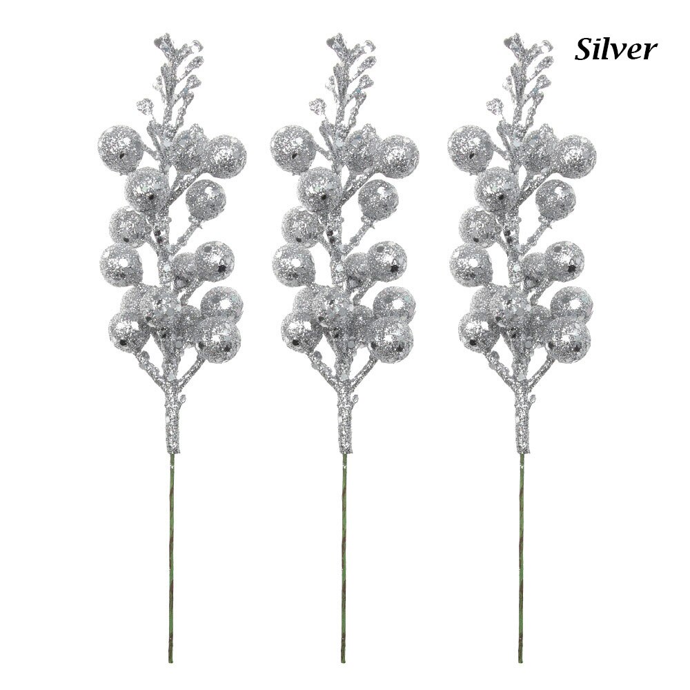 3Pcs/lot Colorful Christmas Tree Decoration Fruit Hanging Baubles Sequins Cherry Berries Party Ornament Xmas Wreath Accessories: silver