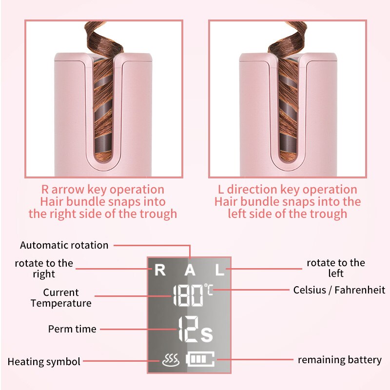 Trådløs krølltang trådløs automatisk hårkrøller strykejern lcd display usb oppladbar luftkrøller for krøller bølger keramisk krøll