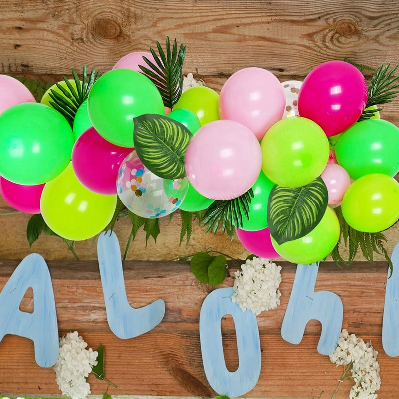 -90 hojas de palmera artificiales con tallo para decoración de Tropical hojas de palma de aniversario de playa de La Selva