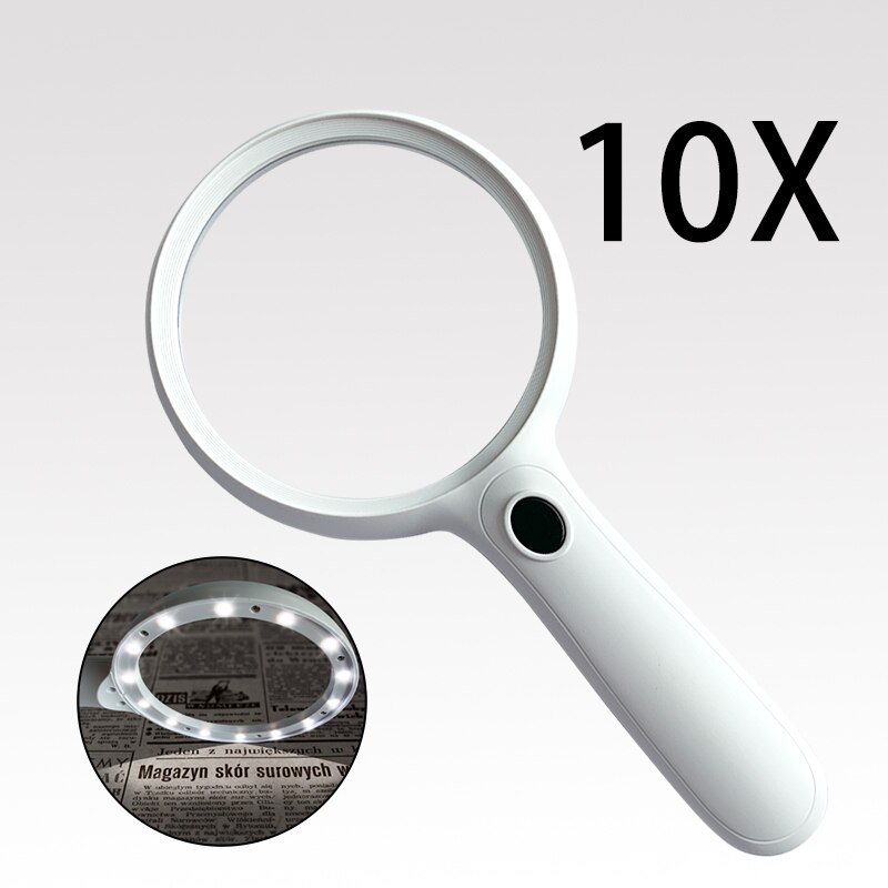 10X Magnifying Glass with Light for Reading Premium Handheld Magnifier with Light for Reading, Exploring, Inspection: 90120